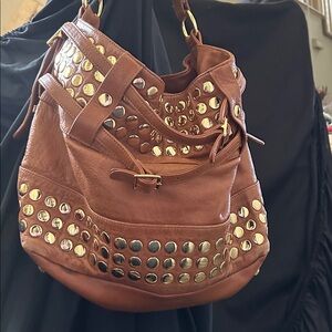 Rebecca Minkoff Soft, Tan, Italian Leather Hobo Bag/Tote with Gold Accents.